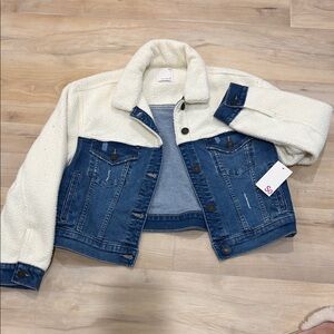 NWT Blue and Cream Sherpa Denim Jacket
